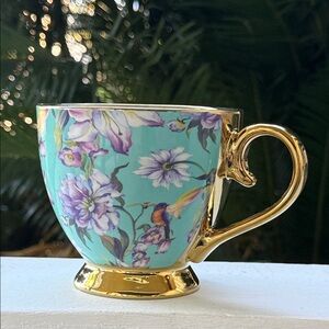 Bird and Floral Teal and Gold Mug